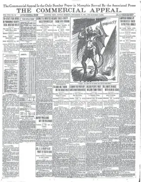  ?? THE COMMERCIAL APPEAL ?? A historic front page from Sept. 21, 1924. The offensive cartoon, Hambone's Meditation­s, has been removed from the page.