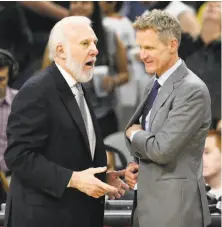  ?? Edward A. Ornelas / San Antonio Express-News ?? San Antonio head coach Gregg Popovich (left) and the Warriors’ Steve Kerr are two of the NBA’s top voices.