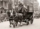  ??  ?? A Sainsbury’s-branded horse-drawn cart carries groceries for home delivery in 1932 – a standard service till the rise of the car