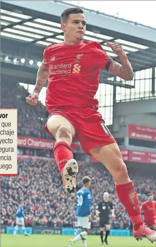  ??  ?? DESEADO. Philippe Coutinho celebra un gol con el Liverpool.