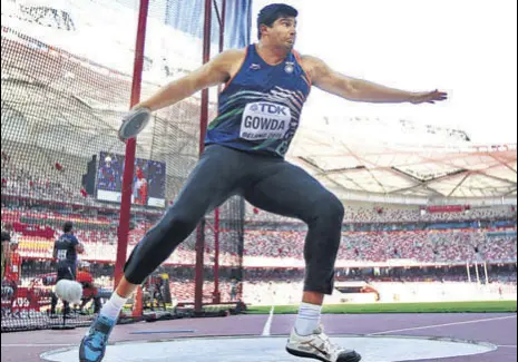  ?? GETTY IMAGES ?? Vikas Gowda, who has not been in prime form of late, won the 2015 Asian gold by throwing a distance of 62.03 metres.