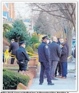  ??  ?? Police check scene on Bedford Ave. in Sheepshead Bay, Brooklyn, in search for Patricia Ventre (top), who hasn’t been seen since her son killed himself by setting himself ablaze in the backyard of their home.