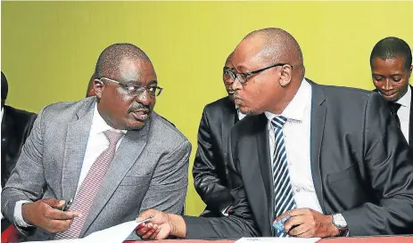  ?? /Mduduzi Ndzingi ?? Warnings ignored: Tshifhiwa Matodzi (left), chairman of VBS Mutual Bank, and CEO Andile Ramavhunga. Although Matodzi said the Reserve Bank started targeting it after a black board took over at VBS, the Reserve Bank seems only to have become concerned...