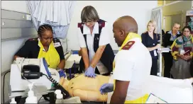  ?? Picture Henk Kruger/African News Agency/ANA ?? INNOVATIVE: Nurse Dhelia van Kesteren, centre, performs CPR on a dummy at the new safety simulation ward in Groote Schuur Hospital. Flanking her are Lemmie Mosala and Zintle Sobekwa.