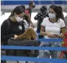  ?? DAVID SANTIAGO dsantiago@miamiheral­d.com ?? South Florida resident Katalina Rodriguez, with her dog, waits to check her bags at Miami Internatio­nal AirportMon­day.