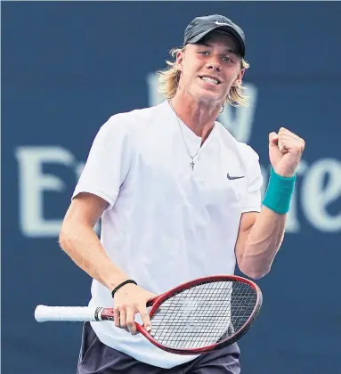  ?? MARK BLINCH/THE CANADIAN PRESS ?? Canada’s Denis Shapovalov celebrates a point against Fabio Fognini during Rogers Cup play on Wednesday.