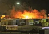  ?? — AFP ?? Fire near containers of the Syrian port of Latakia.