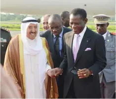  ??  ?? MALABO: His highness the Amir Sheikh Sabah Al-Ahmad Al-Jaber Al-Sabah and his accompanyi­ng delegation arrived in Equatorial Guinea yesterday to lead Kuwait’s delegation to the 4th Africa-Arab Summit due in Malabo. His Highness the Amir was welcomed at...