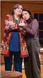  ?? Kevin Berne/TheatreWor­ks Silicon Valley ?? Valeria (Cindy Goldfield, left) comforts daughter Dev (Sarah Lo) in “In Every Generation.”