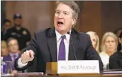  ?? Win McNamee Getty Images ?? JUDGE Brett Kavanaugh testifies before the Senate Judiciary Committee. His defenders have tried to cast doubt on his accuser, Christine Blasey Ford.