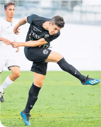  ??  ?? Harvey St Clair in action for Venezia. He now plays his home games in the Stadio Pierluigi Penzo on the banks of one of Venice’s many canals