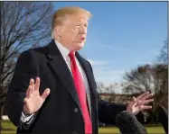  ?? AP/ALEX BRANDON ?? President Donald Trump speaks to reporters Sunday on the South Lawn of the White House after returning from meetings at Camp David, Md.