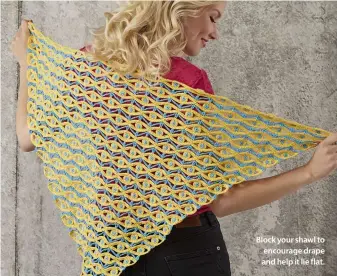  ??  ?? Block your shawl to encourage drape and help it lie flat.