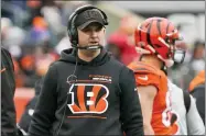  ?? JEFF DEAN — THE ASSOCIATED PRESS ?? Bengals head coach Zac Taylor looks on during the first half against theChiefs, Jan. 2, in Cincinnati.