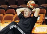  ?? JESSICA HILL — THE ASSOCIATED PRESS FILE ?? In this file photo, New York Liberty head coach Bill Laimbeer sits on the sideline before a WNBA basketball game against the Connecticu­t Sun in Uncasville, Conn. Laimbeer found himself at a crossroad. After a discussion with his wife, he decided to...