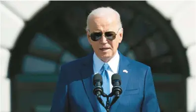  ?? SUSAN WALSH/AP ?? President Joe Biden speaks at Japanese Prime Minister Fumio Kishida’s state arrival ceremony April 10 at the White House.