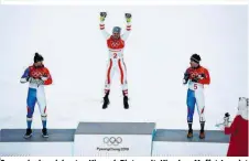  ??  ?? Sprung in den siebenten Himmel: Pinturault, Hirscher, Muffat-Jeandet