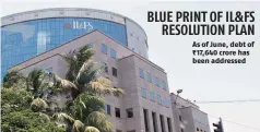  ??  ?? As of June, debt of ~17,640 crore has been addressed BLUE PRINT OF IL&FS RESOLUTION PLAN