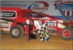  ?? RICK KEPNER - FOR DIGITAL FIRST MEDIA ?? Alex Yankowski poses in victory lane after his Sportsman win at Big Diamond on June 1.