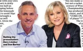  ??  ?? Nailing the presentati­on: Gary Lineker and Sue Barker