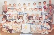  ?? PHOTO FROM DOMINIC CILLA, AWANA SUPERVISOR STANDING IN TOP ROW, LEFT SIDE ?? A young John Belushi ( top row, fourth boy fromleft, with crossed arms) participat­es in Awana games at a Wheaton church in 1963. |