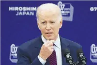  ?? (Kiyoshi Ota/Pool via Reuters) ?? US PRESIDENT Joe Biden speaks during a news conference following the G7 leaders’ summit in Hiroshima yesterday.