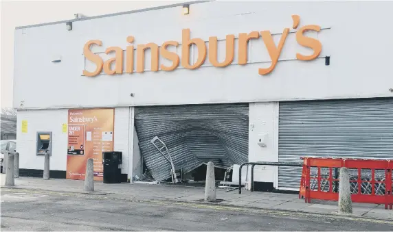  ??  ?? The suspected ram-raid on Fulwell Sainsbury's.