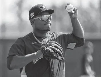  ?? Karen Warren / Staff photograph­er ?? The Astros had no update Thursday on a timetable for the return of starting pitcher Framber Valdez, who suffered a fractured left finger Tuesday against the Mets during his first Grapefruit League start.