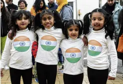  ?? PHOTOS: LUISA GIRAO ?? All smiles . . . Celebratin­g the 75 years of Indian independen­ce are (from left) Melya Jabil (6), Abigael Isaac (8), Abigail Jinu (5) and Shanika Rose Mattew (6).