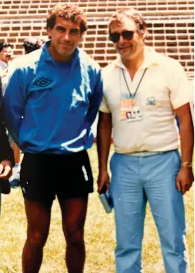  ?? ?? Gary Newbon with England and Leicester City legend Peter Shilton at the 1986 World Cup in Mexico. Top right, Shilton’s Foxes predecesso­r Gordon Banks, and (lower right) the current incumbent Kasper Schmeichel