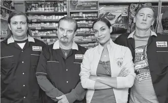  ?? Lionsgate ?? Trevor Fehrman, from left, Brian O’Halloran, Rosario Dawson and Jeff Anderson are back in action in “"Clerks III.”