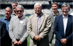  ??  ?? Warren Lees, left, Brian McKechnie, Sir Richard Hadlee, Ewen Chatfield and Geoff Howarth at the reunion of the 1980 New Zealand team in Melbourne.