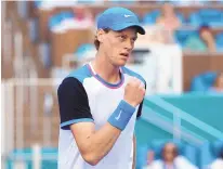  ?? ASSOCIATED PRESS ?? Jannik Sinner, of Italy, reacts after winning a point against Grigor Dimitrov, of Bulgaria, during the men’s final at the Miami Open tennis tournament on Sunday.