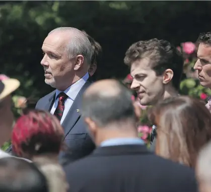  ?? THE CANADIAN PRESS ?? B.C. NDP Leader John Horgan speaks at a news conference at the B.C. legislatur­e on Monday.