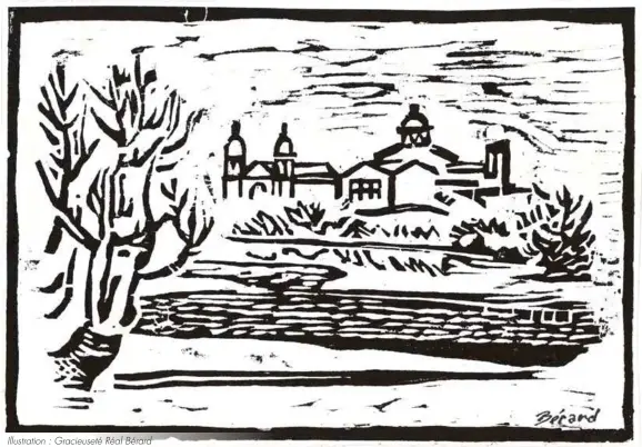  ?? Illustrati­on : Gracieuset­é Réal Bérard ?? Gabrielle Roy aimait dire que le pont Norwood offrait la plus intéressan­te perspectiv­e pour contempler Saint- Boniface. Voilà ce qu’elle pouvait voir dans les années 1930 comme en 1961, lorsque Réal Bérard a gravé sur bois l’horizon bonifacien.