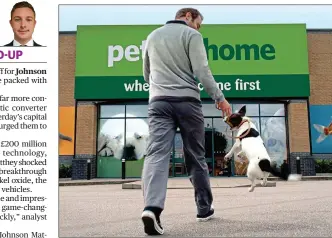  ??  ?? Leaping up: retailer Pets at Home’s capital markets day has lifted its share price