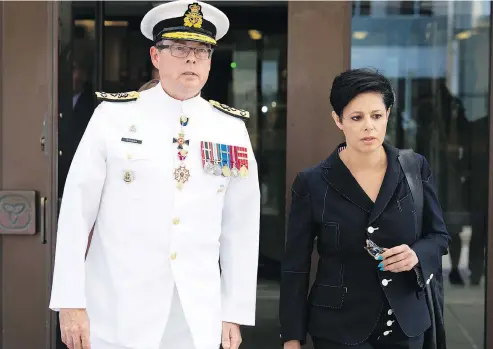  ?? ADRIAN WYLD / THE CANADIAN PRESS ?? Vice Admiral Mark Norman leaves court with his lawyer Marie Henein following a hearing in Ottawa on Tuesday.