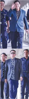  ??  ?? Tan (top) and Rizal arriving in court yesterday.