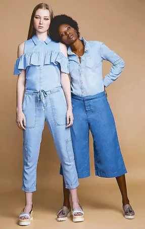  ??  ?? Cool in culottes: (Left) Top from Plains & Prints; pants from Promod; and wedges from So Fab! (Right) Top from Promod; pants from Penshoppe; and brogues from Clarks.