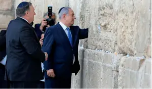  ?? AP ?? us secretary of state Mike Pompeo and Israeli Prime Minister Benjamin Netanyahu visit the Western Wall in occupied Jerusalem’s old City on thursday. —