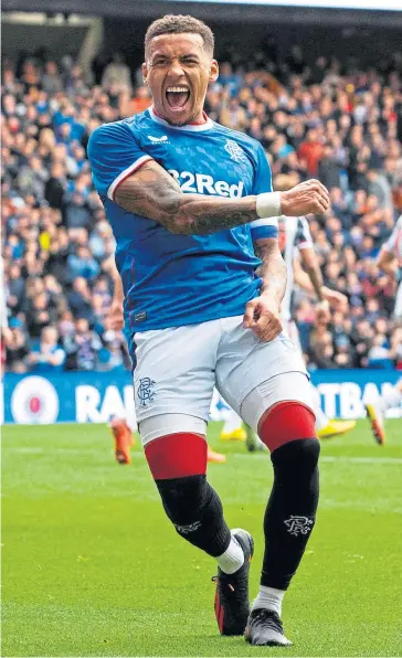  ?? ?? James Tavernier doesn’t hide his delight at scoring Rangers’ second