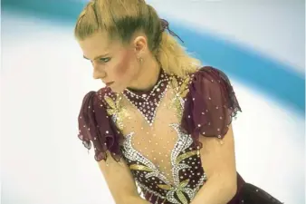  ??  ?? Below Harding competing at the Olympics in Lillehamme­r, February 1994, six weeks after the attack on Kerrigan
