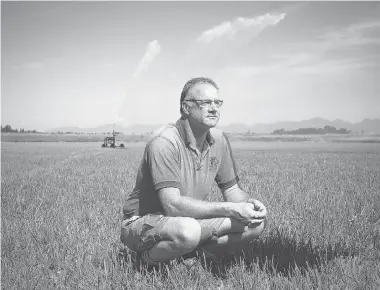  ?? BEN NELMS for National Post ?? Dairy Farmer David Janssens is pictured in his hay field with his irrigation system in the background at his farm in
Langley, B.C., on July 28. He invested in the irrigation system after a drought in the late 1990s.