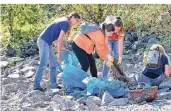  ?? FOTO: HEIKO LISSY ?? In Dormagen kamen am Rheinufer am Ende rund zwei Tonnen Müll zusammen.