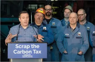  ?? CP PHOTO DAVID ROSSITER ?? United Conservati­ve Party leader Jason Kenney speaks during a press conference at Lethbridge Iron Works in Lethbridge, Alta. on Wednesday.