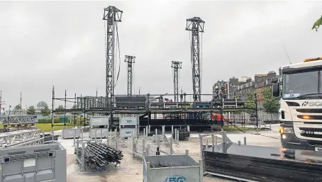  ?? Picture: Mhairi Edwards. ?? The stage being built for tomorrow’s sell-out Little Mix concert.