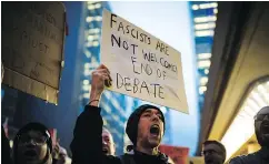  ?? CP PHOTO ?? Protesters outside the nationally televised debate featuring Steve Bannon in Toronto on Friday.