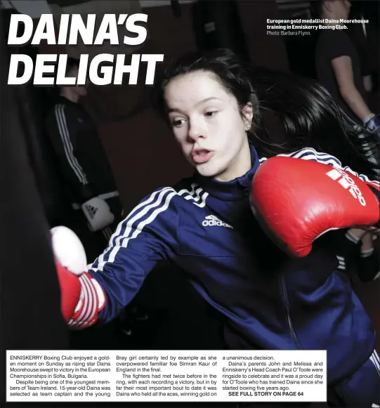  ?? Photo: Barbara Flynn. ?? European gold medallist Daina Moorehouse training in Enniskerry Boxing Club.