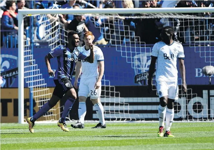  ?? — USA TODAY SPORTS FILES ?? Montreal forward Anthony Jackson-Hamel celebrates a goal against Vancouver — a scene the slumping Whitecaps have seen far too often as of late.