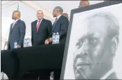  ?? PICTURE: ANA ?? LEADERSHIP UNDER FIRE: President Jacob Zuma, centre, at the Chief Albert Luthuli 50th anniversar­y commemorat­ion of his death in Groutville in KwaZulu Natal. Left is Arts and Culture Minister Nathi Mthethwa and KZN Premier Willies Mchunu, right.